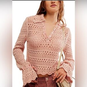 Free People|| Pointelle Crochet Pullover in Mauve Rose, Size Small